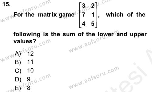 Mathematics 2 Dersi 2018 - 2019 Yılı (Final) Dönem Sonu Sınavı 15. Soru