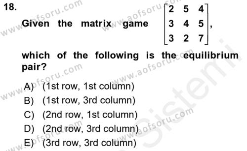 Mathematics 2 Dersi 2018 - 2019 Yılı (Final) Dönem Sonu Sınavı 18. Soru