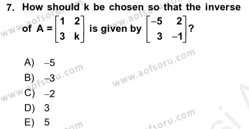 Mathematics 2 Dersi 2018 - 2019 Yılı (Final) Dönem Sonu Sınavı 7. Soru