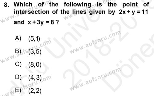 Mathematics 2 Dersi 2018 - 2019 Yılı (Final) Dönem Sonu Sınavı 8. Soru