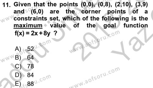 Mathematics 2 Dersi 2018 - 2019 Yılı Yaz Okulu Sınavı 11. Soru