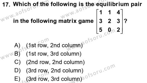 Mathematics 2 Dersi 2018 - 2019 Yılı Yaz Okulu Sınavı 17. Soru