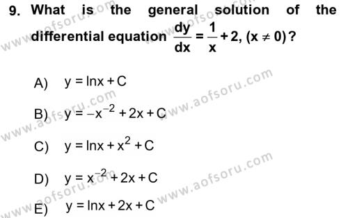 Mathematics 2 Dersi 2018 - 2019 Yılı Yaz Okulu Sınavı 9. Soru