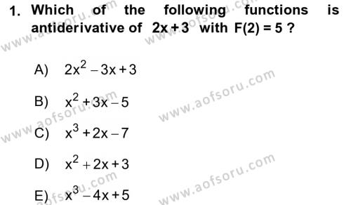 Mathematics 2 Dersi 2021 - 2022 Yılı (Vize) Ara Sınavı 1. Soru