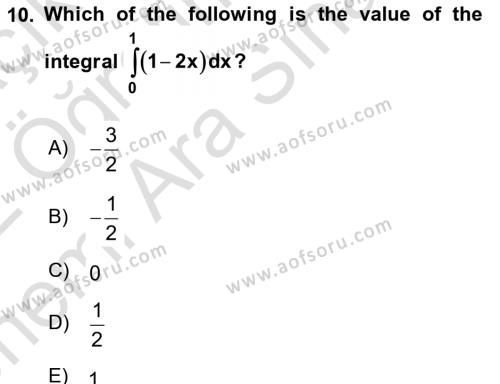 Mathematics 2 Dersi 2021 - 2022 Yılı (Vize) Ara Sınavı 10. Soru