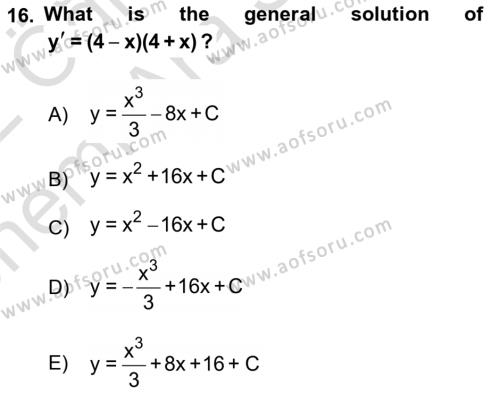 Mathematics 2 Dersi 2021 - 2022 Yılı (Vize) Ara Sınavı 16. Soru