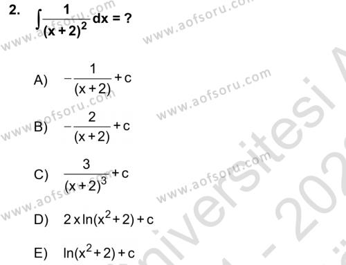 Mathematics 2 Dersi 2021 - 2022 Yılı (Vize) Ara Sınavı 2. Soru