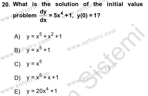 Mathematics 2 Dersi 2021 - 2022 Yılı (Vize) Ara Sınavı 20. Soru