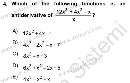 Mathematics 2 Dersi 2021 - 2022 Yılı (Vize) Ara Sınavı 4. Soru