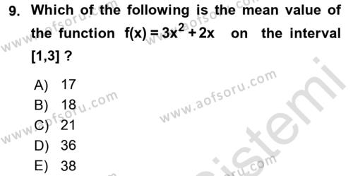Mathematics 2 Dersi 2021 - 2022 Yılı (Vize) Ara Sınavı 9. Soru