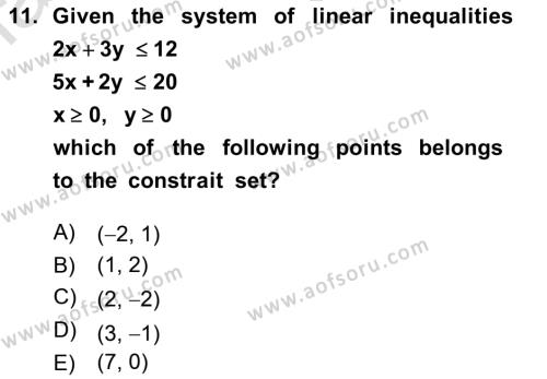 Mathematics 2 Dersi 2021 - 2022 Yılı (Final) Dönem Sonu Sınavı 11. Soru
