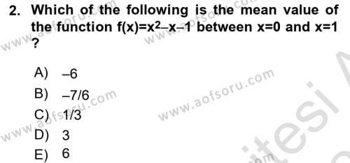 Mathematics 2 Dersi 2021 - 2022 Yılı (Final) Dönem Sonu Sınavı 2. Soru