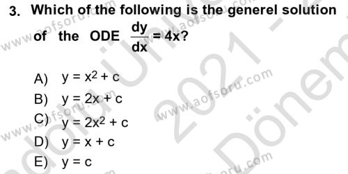 Mathematics 2 Dersi 2021 - 2022 Yılı (Final) Dönem Sonu Sınavı 3. Soru