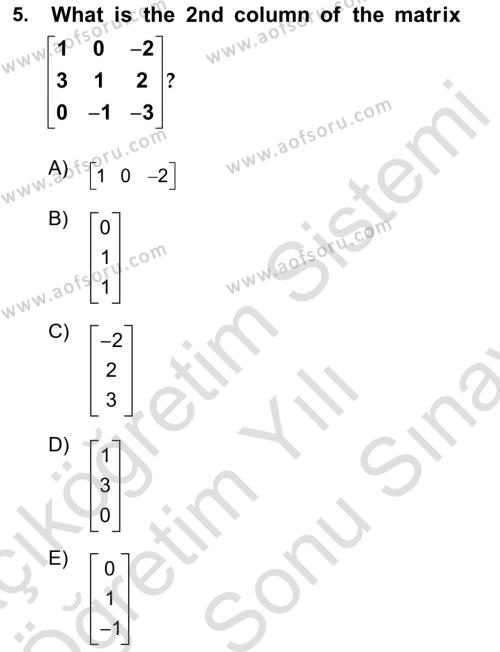 Mathematics 2 Dersi 2021 - 2022 Yılı (Final) Dönem Sonu Sınavı 5. Soru