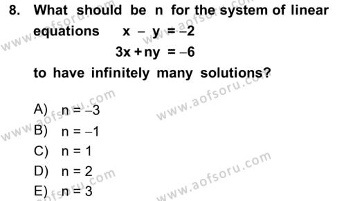 Mathematics 2 Dersi 2021 - 2022 Yılı (Final) Dönem Sonu Sınavı 8. Soru