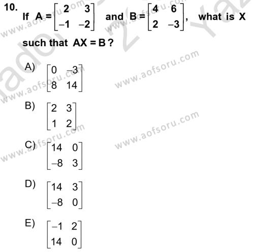 Mathematics 2 Dersi 2021 - 2022 Yılı Yaz Okulu Sınavı 10. Soru