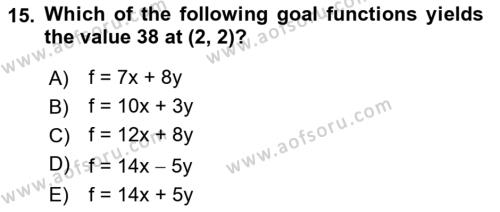 Mathematics 2 Dersi 2021 - 2022 Yılı Yaz Okulu Sınavı 15. Soru