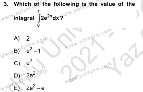 Mathematics 2 Dersi 2021 - 2022 Yılı Yaz Okulu Sınavı 3. Soru