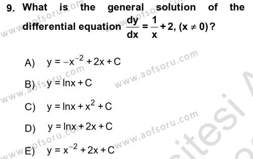 Mathematics 2 Dersi 2021 - 2022 Yılı Yaz Okulu Sınavı 9. Soru