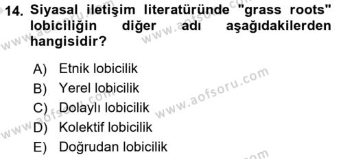 Siyasal İletişim Dersi 2022 - 2023 Yılı (Vize) Ara Sınavı 14. Soru