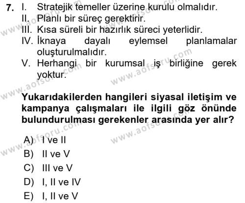 Siyasal İletişim Dersi 2022 - 2023 Yılı (Vize) Ara Sınavı 7. Soru