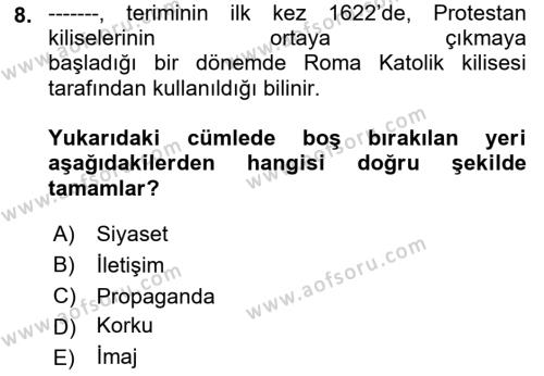 Siyasal İletişim Dersi 2022 - 2023 Yılı (Vize) Ara Sınavı 8. Soru