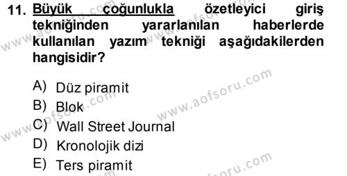 Haber Yazma Teknikleri Dersi 2013 - 2014 Yılı (Vize) Ara Sınavı 11. Soru
