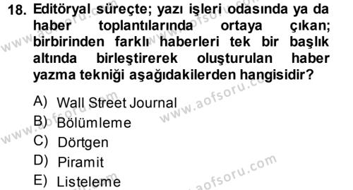 Haber Yazma Teknikleri Dersi 2013 - 2014 Yılı (Vize) Ara Sınavı 18. Soru