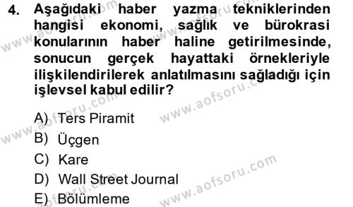 Haber Yazma Teknikleri Dersi 2014 - 2015 Yılı (Final) Dönem Sonu Sınavı 4. Soru