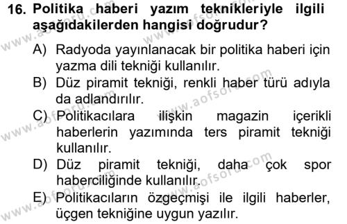 Haber Türleri Dersi 2012 - 2013 Yılı (Vize) Ara Sınavı 16. Soru