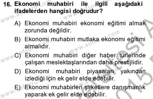 Haber Türleri Dersi 2014 - 2015 Yılı (Vize) Ara Sınavı 16. Soru