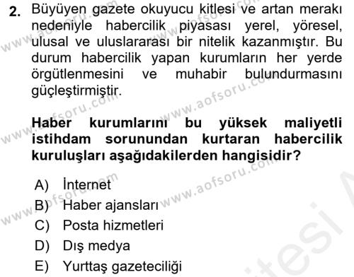 Haber Türleri Dersi 2015 - 2016 Yılı (Vize) Ara Sınavı 2. Soru