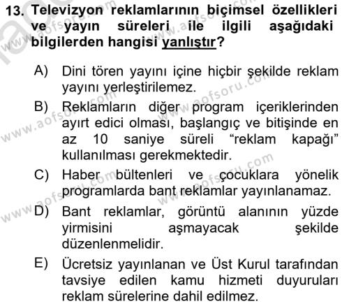 Medya Ekonomisi ve İşletmeciliği Dersi 2020 - 2021 Yılı Yaz Okulu Sınavı 13. Soru