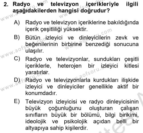 Medya Ekonomisi ve İşletmeciliği Dersi 2020 - 2021 Yılı Yaz Okulu Sınavı 2. Soru