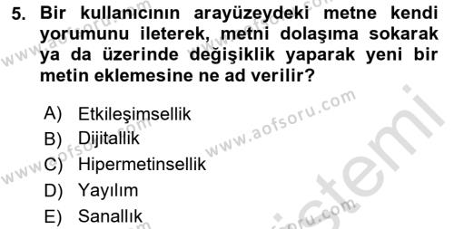 Medya Ekonomisi ve İşletmeciliği Dersi 2020 - 2021 Yılı Yaz Okulu Sınavı 5. Soru