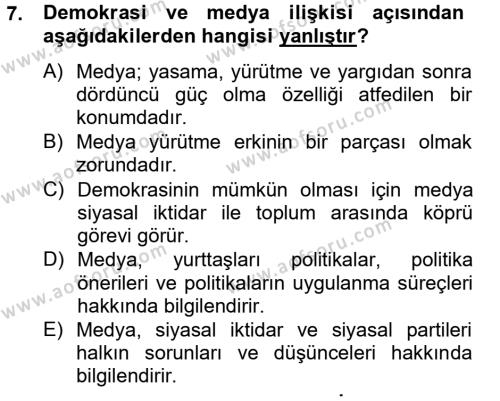 Medya Siyaset Kültür Dersi 2012 - 2013 Yılı (Final) Dönem Sonu Sınavı 7. Soru