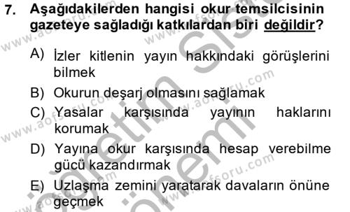 Medya ve Etik Dersi 2013 - 2014 Yılı (Final) Dönem Sonu Sınavı 7. Soru