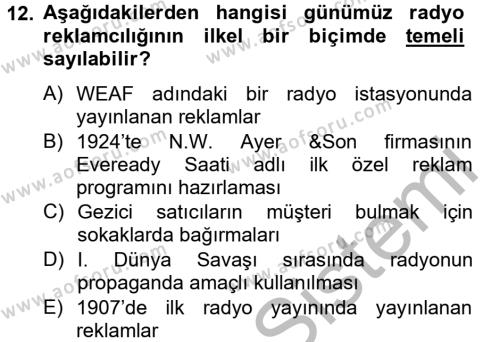 Medya ve Reklam Dersi 2012 - 2013 Yılı (Vize) Ara Sınavı 12. Soru