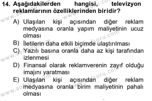 Medya ve Reklam Dersi 2012 - 2013 Yılı (Final) Dönem Sonu Sınavı 14. Soru