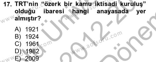 Medya ve Reklam Dersi 2012 - 2013 Yılı (Final) Dönem Sonu Sınavı 17. Soru