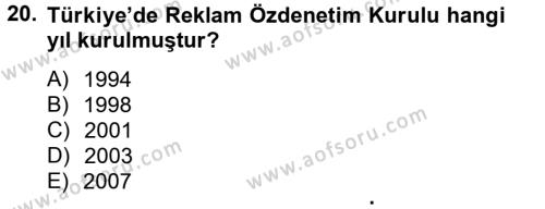 Medya ve Reklam Dersi 2012 - 2013 Yılı (Final) Dönem Sonu Sınavı 20. Soru