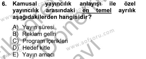 Medya ve Reklam Dersi 2012 - 2013 Yılı (Final) Dönem Sonu Sınavı 6. Soru
