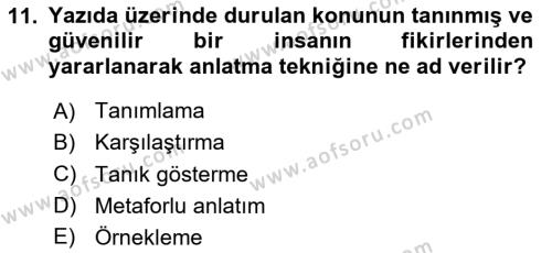 Medyada Dil Kullanımı Dersi 2020 - 2021 Yılı Yaz Okulu Sınavı 11. Soru