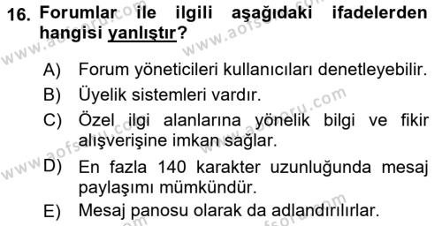 Medyada Dil Kullanımı Dersi 2020 - 2021 Yılı Yaz Okulu Sınavı 16. Soru