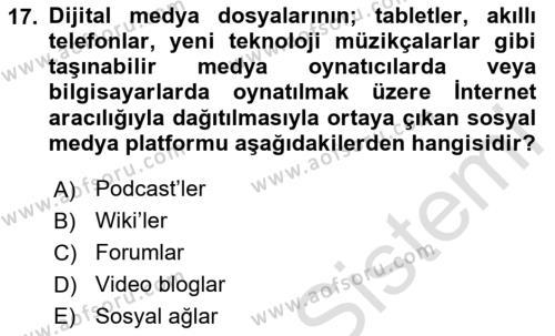 Medyada Dil Kullanımı Dersi 2020 - 2021 Yılı Yaz Okulu Sınavı 17. Soru