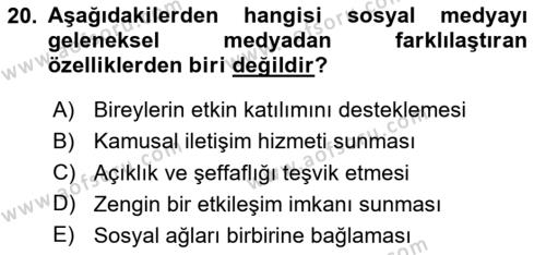 Medyada Dil Kullanımı Dersi 2020 - 2021 Yılı Yaz Okulu Sınavı 20. Soru