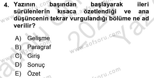 Medyada Dil Kullanımı Dersi 2020 - 2021 Yılı Yaz Okulu Sınavı 4. Soru