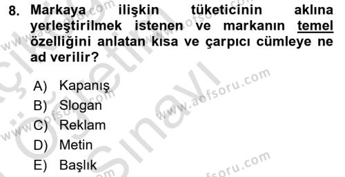 Medyada Dil Kullanımı Dersi 2020 - 2021 Yılı Yaz Okulu Sınavı 8. Soru