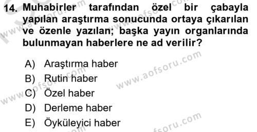 Medyada Dil Kullanımı Dersi 2021 - 2022 Yılı (Final) Dönem Sonu Sınavı 14. Soru