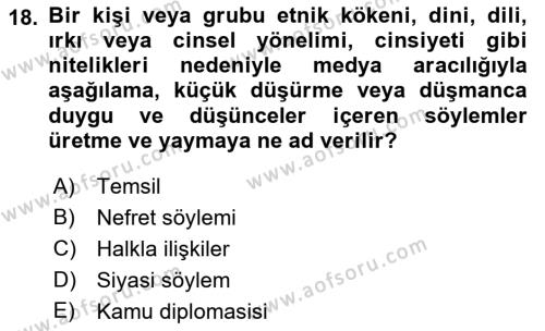 Medyada Dil Kullanımı Dersi 2021 - 2022 Yılı (Final) Dönem Sonu Sınavı 18. Soru